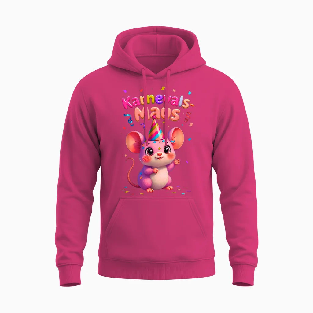 Carnival Mouse Cute Fancy Dress Motif for Women and Children Unisex Hoodie in Heliconia