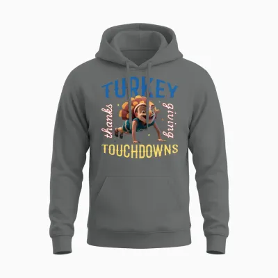 Turkey and Touchdowns Funny Thanks Giving Design Unisex Hoodie - Graphite Heather