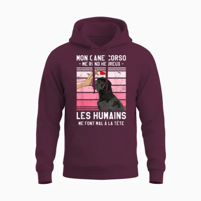 Mon Cane Corso Makes Me Happy Humans T-Shirt, Black, S Unisex Hoodie - Maroon