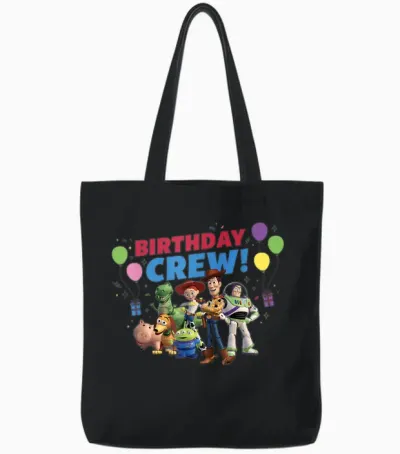Disney and Pixar's Toy Story Family Party Birthday Crew T-Shirt, Black Tote Bags - Black