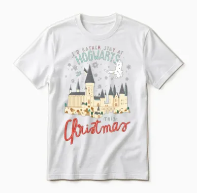Harry Potter I'd Rather Stay at Hogwarts Christmas Unisex T-Shirt - White