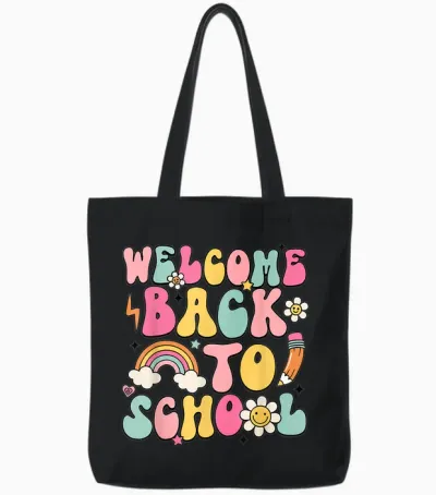 Retro Welcome Back to School Teacher Appreciation Boys Girls Tote Bags - Black