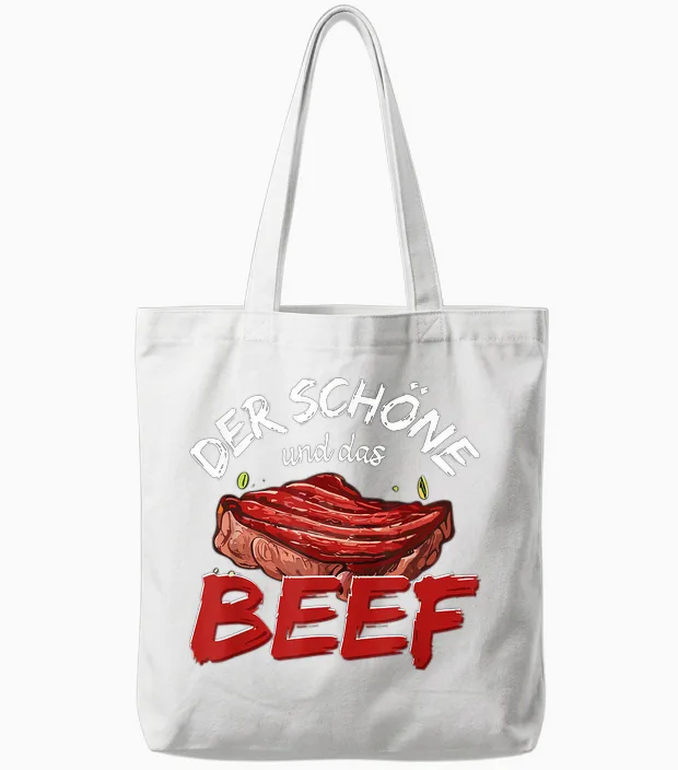 T-Shirt with German Text "der Schöne Und Das Beef Grillen" [german Language, Black Tote Bags in White