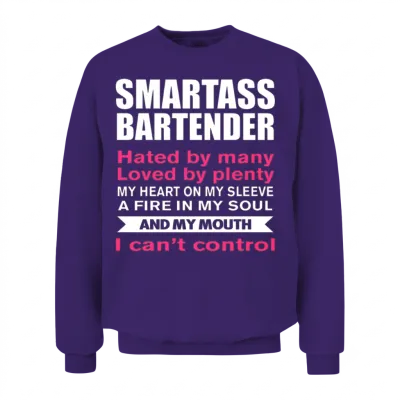 Funny Bartender T-Shirt Smartass Bartender Unisex Sweatshirt - Purple
