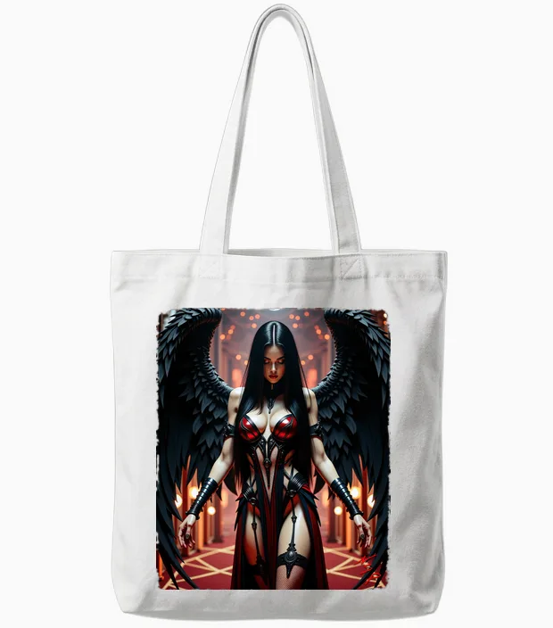 Printed Back T-Shirt - Sexy Brunette Fallen Angel Girl V#1 Tote Bags in White