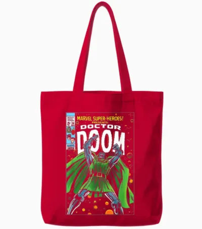 Marvel Super Heroes Doctor Doom Retro Vintage Comic Cover Tote Bags - Red