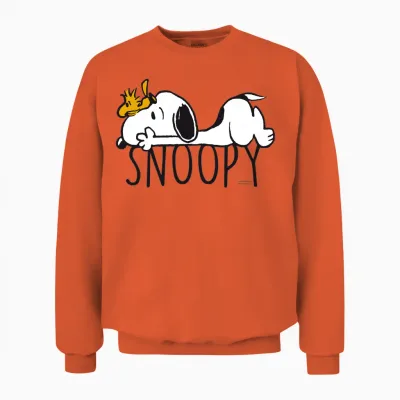 Peanuts - Snoopy with Woodstock Long Sleeve Shirt, Black, S Unisex Sweatshirt - Orange