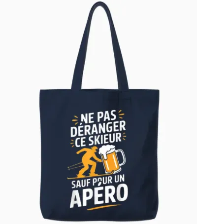 Ski Aperitif Man Humour Gift Idea Skier Funny Beer Tote Bags - Navy