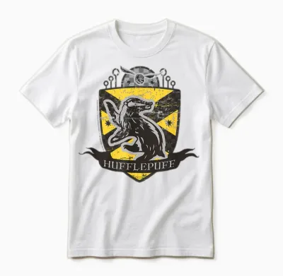 Harry Potter Hufflepuff Quidditch Shield Aged T-Shirt, Grey, S Unisex T-Shirt - White