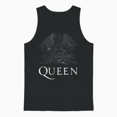 Queen Official Classic Crest Logo White T-Shirt, Black Unisex Tank Top - Black