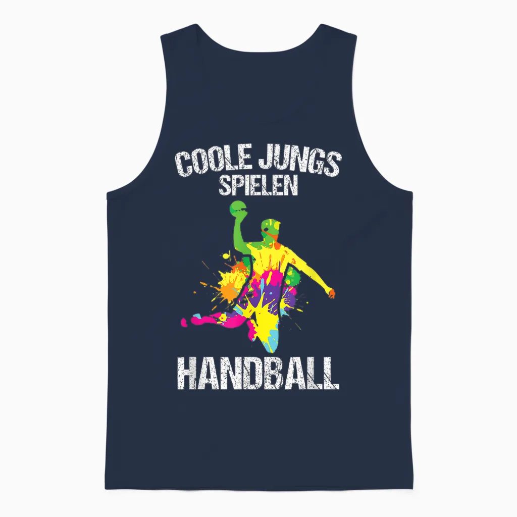 Men's Cool Boys Playing Handball Sports Handballer T-Shirt, Black Unisex Tank Top in Navy