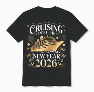 Cruising into 2026 New Years Eve Party Favors Family Holiday Unisex T-Shirt - Black