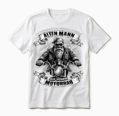 Never Underestimate an Old Man on His Motorcycle T-Shirt, Black Unisex T-Shirt - White