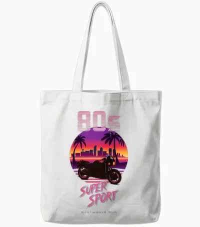 Moto Supersport Années 80 Synthwave Retro Sportbike Rider T-Shirt Haut De Gamme Tote Bags - White
