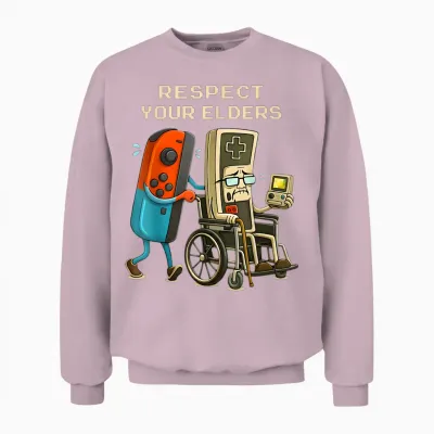 Respect Your Elder Funny Gamer Controller Vintage Style Unisex Sweatshirt - Light Pink