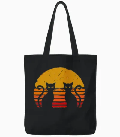 Retro Cat Tote Bags - Black