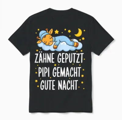 Schlafshirt Pyjama Nachthemd Zähne Geputzt Giraffe Kinder Unisex T-Shirt - Black
