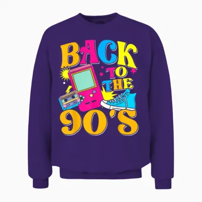 90s for 90s Retro Party Back to the 90s T-Shirt, Black Unisex Sweatshirt - Purple