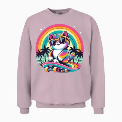 Retro Skateboard Cat Unisex Sweatshirt - Light Pink