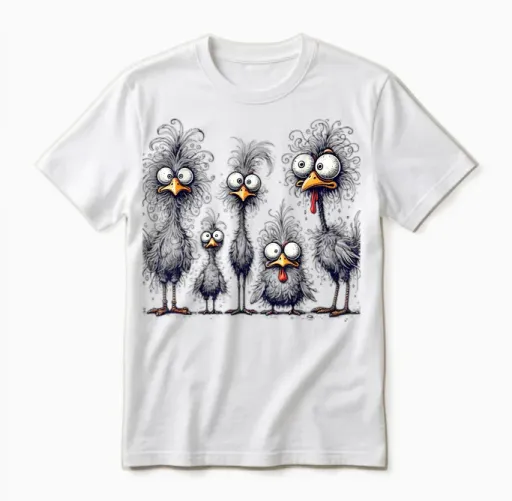 Crazy Chicken Family T-Shirt, Gray Unisex T-Shirt - White