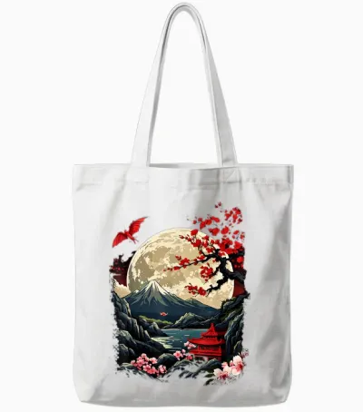 Japanese Aesthetic Asia Japan Style Streetwear Dragon T-Shirt, Black Tote Bags - White
