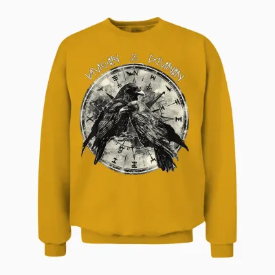 Hugin & Munin the Ravens Odins Viking Celts Valhalla Raven T-Shirt, Black Unisex Sweatshirt - Gold