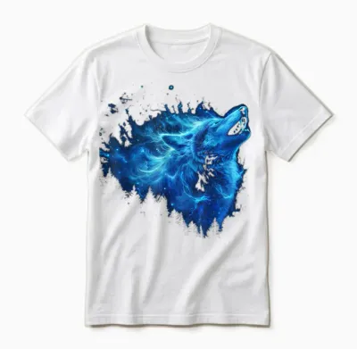 Galaxy Wolf Howling Graphic Electrical Blue Wolf Lovers Unisex T-Shirt - White