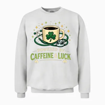 Powered by Caffeine & Luck: Medical Stethoscope Unisex Sweatshirt - White