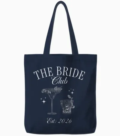Bachelorette Party the Bride Club, Est 2026 Bride Tote Bags - Navy