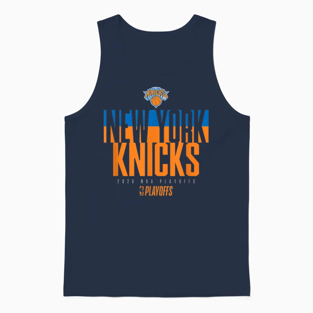 Nba Official 2026 Playoffs New York Knicks Stacked Unisex Tank Top in Navy