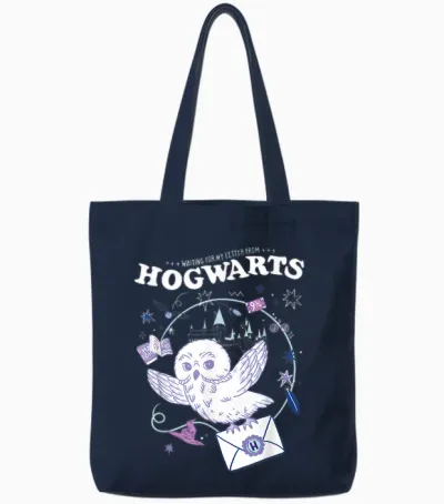 Harry Potter Owl Lettter from Hogwarts T-Shirt, Black Tote Bags - Navy