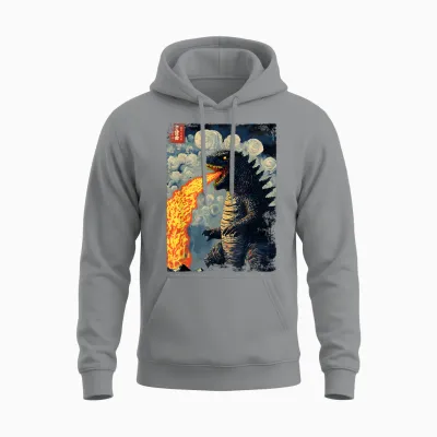 Scary Movie Graphic Kaiju Japanese Vintage Funny Unisex Hoodie - Sport Grey