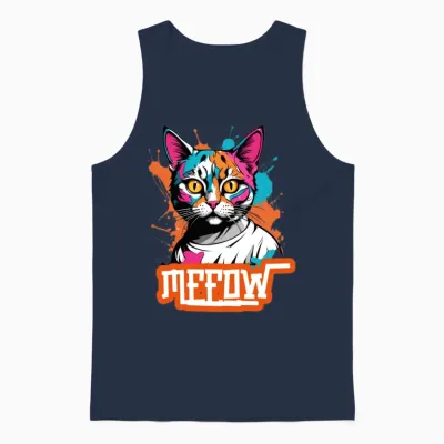 'meeow' Graffiti Cat Gd Unisex Tank Top - Navy
