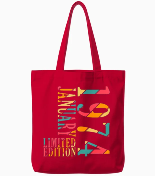 50th Birthday Original January 1974 Tote Bags in Red