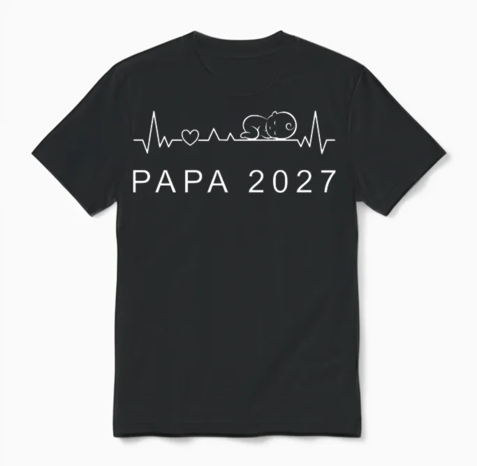 Homme Futur Papa 2027 Battement De Cœur Annonce Grossesse Père T-Shirt Haut De Gamme Unisex T-Shirt in Black