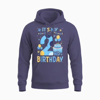 2nd Birthday Boy Blue Dog Theme Party Two Cool 2 Year Old Unisex Hoodie - Heather Sport Dark Navy