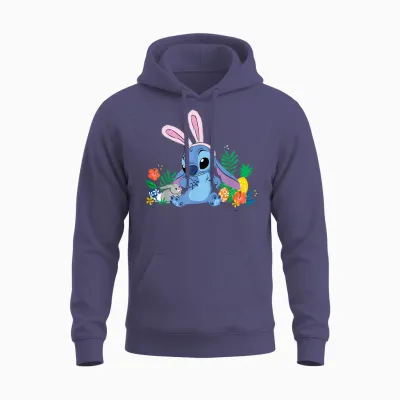 Disney Stitch Easter Bunny Ears & Eggs Tropical Spring Pals Unisex Hoodie - Heather Sport Dark Navy