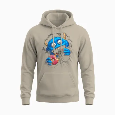 Cadeau Original Effet Optique Donut Monstre Drole Trompe œil Unisex Hoodie - Sand