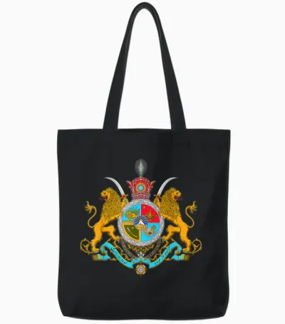 Iranian Crest Pahlavi T-Shirt, Black Tote Bags - Black