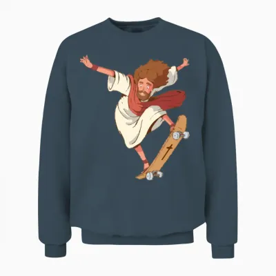 Jesus Skateboarding Funny Skateboard Unisex Sweatshirt - Dark Heather
