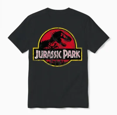 Jurassic Park Classic Logo in Red with T-Rex Unisex T-Shirt - Black