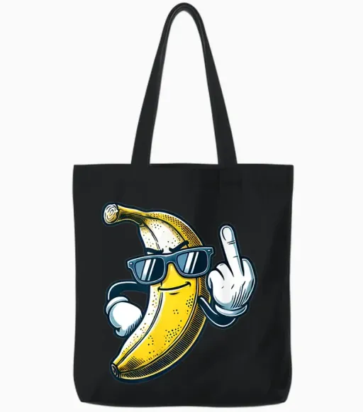 Funny Banana Fruit Showing Middle Finger Meme Tote Bags - Black