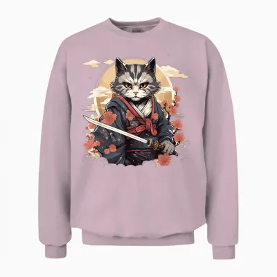 Samurai Cat Warrior Japanische Ninja Katze Kawaii Unisex Sweatshirt - Light Pink