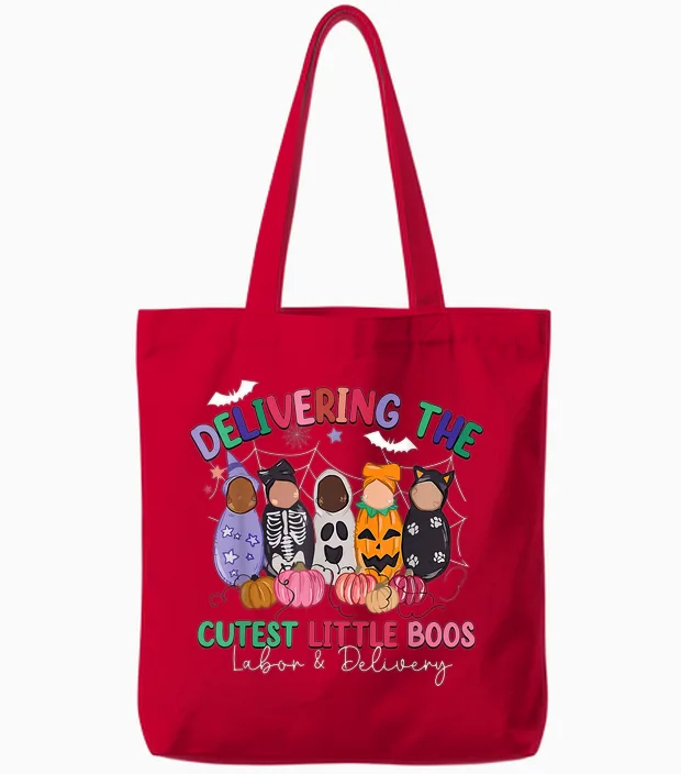 Delivering the Cutest Boos Labor & Delivery Halloween Nurse Tote Bags in Red
