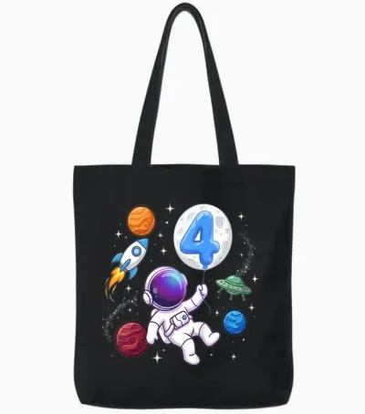 Kinder Astronaut 4. Geburtstag - Junge 4 Jahre Alt Kindergeburtstag Tote Bags - Black