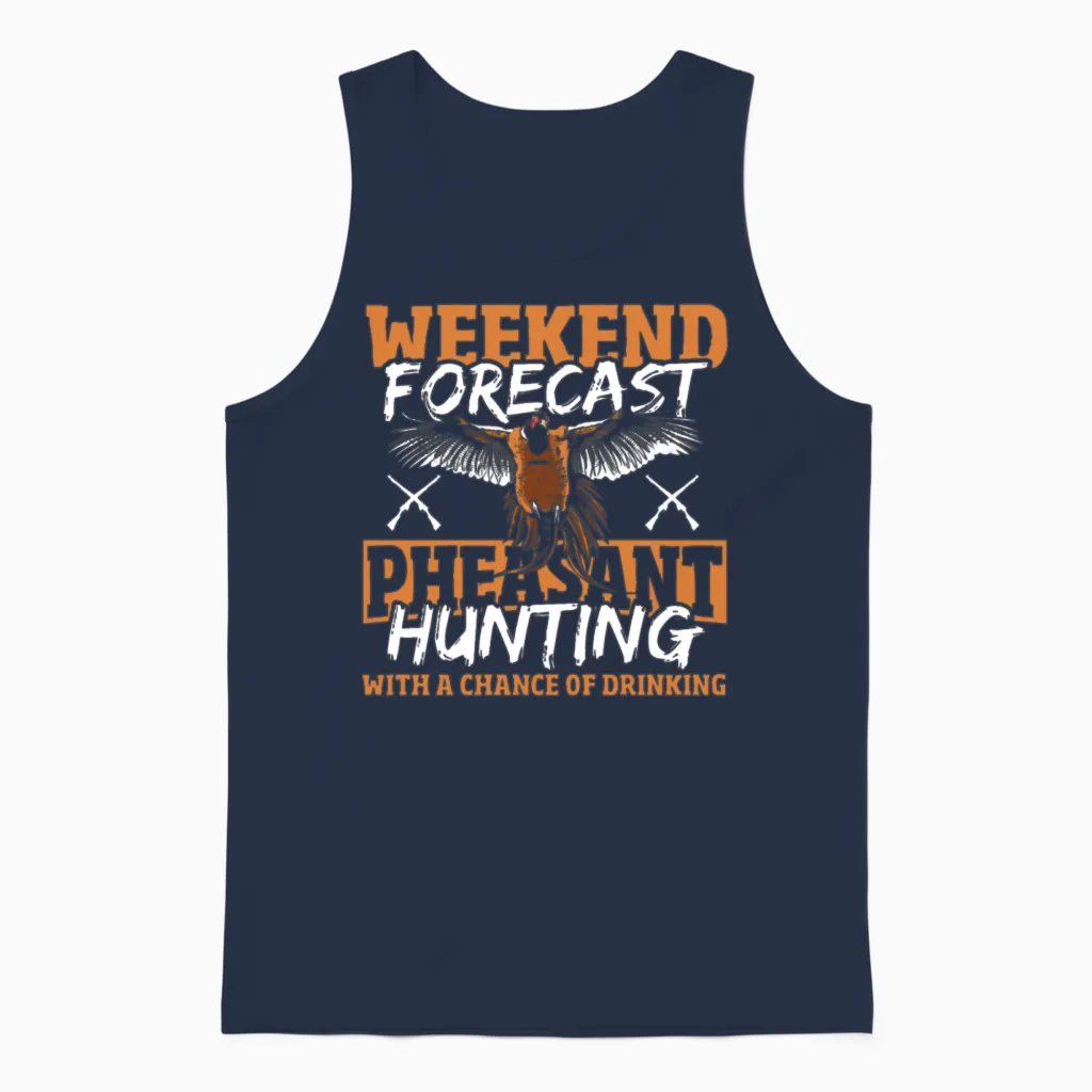 Weekend Forecast Pheasant Hunting with a Chance Unisex Tank Top in Navy