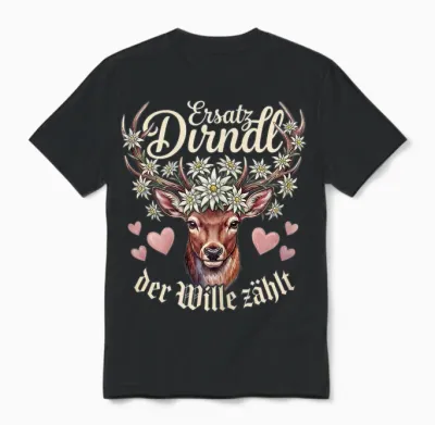 Hirsch T-Shirt Damen Trachtenshirt Dirndl Shirt Trachten Unisex T-Shirt - Black