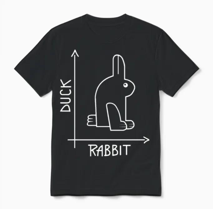 Duck or Rabbit Optical Illusion Unisex T-Shirt in Black