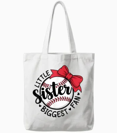 Baseball Little Sister Biggest Fan Bow Baseball Sister Tote Bags - White