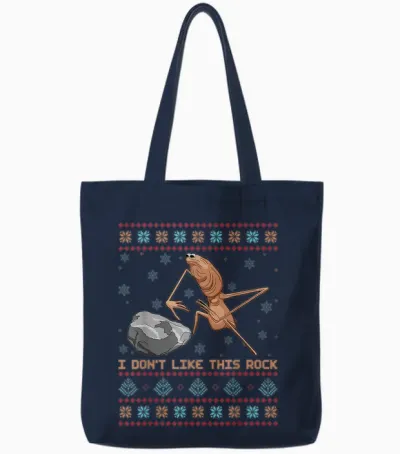I Don't Like This Rock Marcus the Worm Ugly Sweater Xmas Tote Bags - Navy
